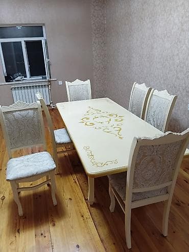 antik stullar: Qonaq otağı üçün, İşlənmiş, Açılan, Dördbucaq masa, 6 stul — 1