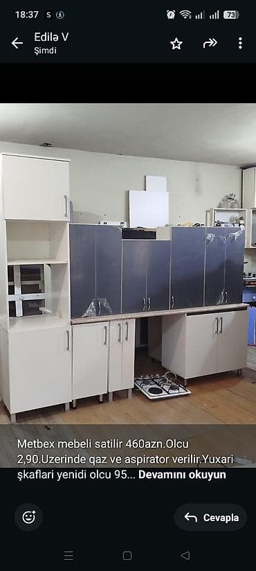 metbex ucun skaf: Metbex mebeli satilir 460azn.Olcu 2,90.Uzerinde qaz ve aspirator — 1