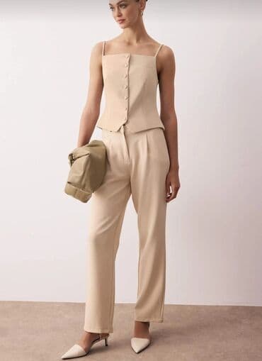 bambuk lifli qadın trusikləri: Qadın şalvarlari– klassik düz kəsim - Model: yüksək belli, düz paça — 2