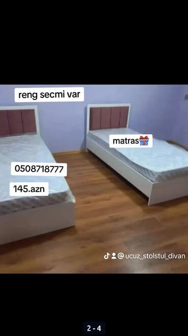 куханная мебель: Yeni, Təknəfərlik çarpayı, Bazasız, Matras ilə, Siyirməsiz, Azərbaycan — 1