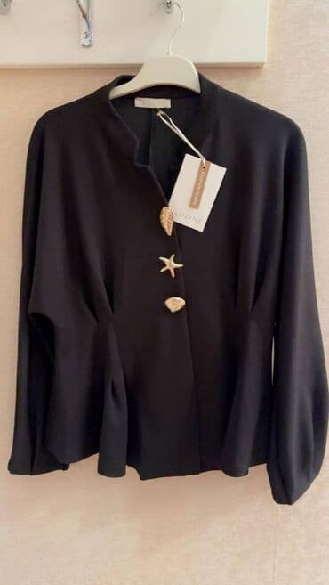 Sviterlər: Qadın bluz/üst geyim - Rəng: qara - Dizayn: asimmetrik ön bağlama - — 1