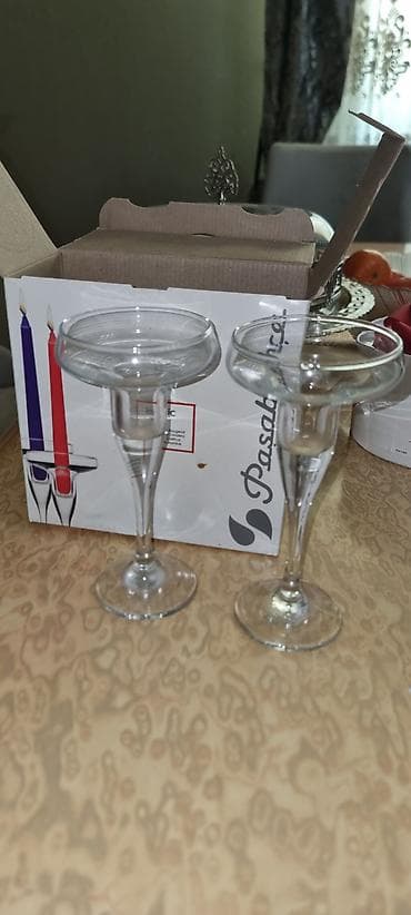 Pasabahçe şamaltı şüşə şamdanlar – 2 ədəd dəst - Material: şəffaf