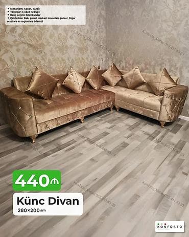 Künc divan – 280×200 sm - Mexanizm: açılan, bazalı (yataq funksiyalı — 1