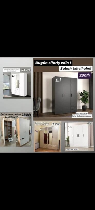 kiçik dolab: Açılan, 3 qapılı Düz dolab, Qarderob, paltar dolabı — 4