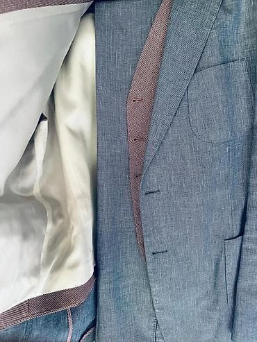 kişi eynəyi: Kişi kostyum dəsti – açıq mavi rəngdə, yaylıq/parça fakturalı – — 4