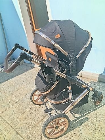 araba: Belecoo uşaq arabası – qızılı-çəhrayı metal çərçivə və qara parça — 2