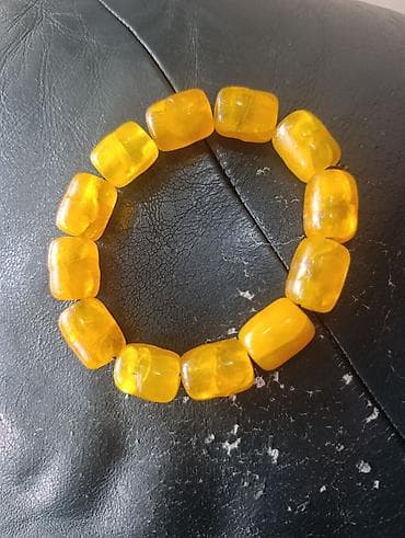qiymətli daş adları: Sarı-kəhrəba rəngli muncuq bilərzik - Material: şüşəyə bənzər parlaq — 2