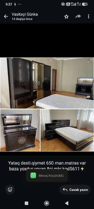 Yataq desti.qiymet 650 man.matras var baza yoxdur.unvan 8ci