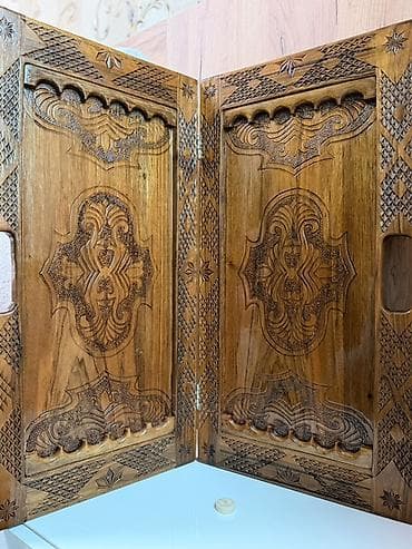 Kağızlar: Əl oyma naxışlı taxta nərd dəsti - Material: bərk ağac tam taxtadan — 2