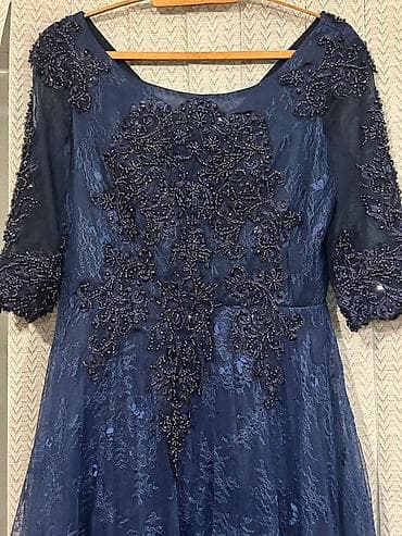 rm butik instagram: Tünd göy rəngdə zərif ziyafət/libas. - Parça: atlas üzərində gipür və — 1