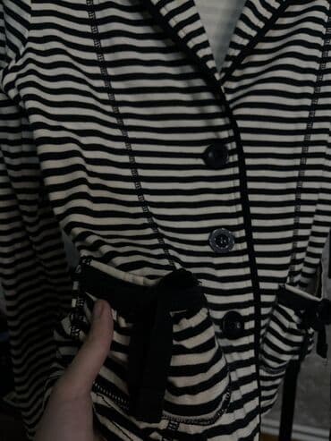 jaket toxumaq: Qadın üçün zolaqlı jilet/bleyzer - Rəng: krem-ağ və qara eninə — 4