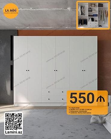 6 qapı, Siyirməli, Ağ, Açılan, Düz dolab — 1