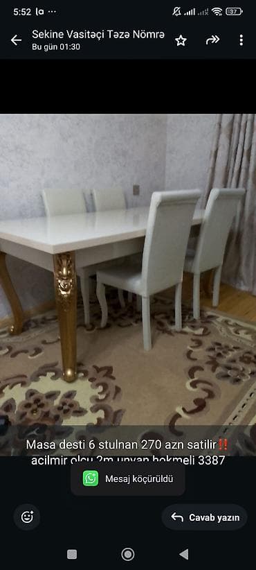 Masa desti 6 stulnan 270 azn satilir‼️acilmir olcu 2m unvan hokmeli