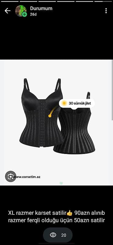 XL ölçü korset yenidir,işlənməyib,razmer böyük olduğu üçün satılır,90