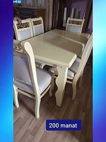 taxta stul: Qonaq otağı üçün, Açılmayan, Dördbucaq masa, 6 stul — 1