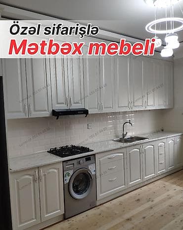 Özəl sifarişlə hazırlanan mətbəx mebeli - Klassik dizaynlı, ağ rəngli