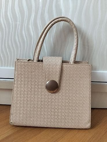 Çantalar: Tote tipli əl çantası - Rəng: bej - Material: toxuma effekti verilmiş — 1