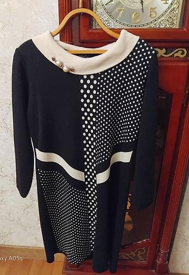 payız donları: Zərif dizaynlı trikotaj don - Rəng: qara-ağ - Model: uzunqollu, dizə — 1