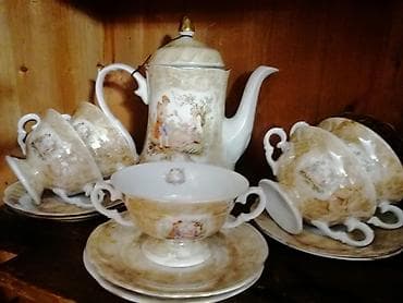 Çay dəsti, rəng - Qızılı, Farfor, Madonna, 5 nəfərlik, Polşa