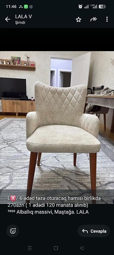 L🅰/ 6 ədəd təzə oturacaq hamısı birlikdə 270azn ( 1 ədədi 120 manata lalafo.az -da L🅰/ 6 ədəd təzə oturacaq hamısı birlikdə 270azn ( 1 ədədi 120 manata
