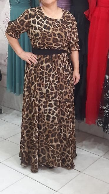 Qadın axşam və ziyafət geyimləri kolleksiyası - Leopard naxışlı uzun