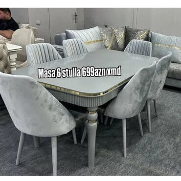 круглый стол на заказ: Qonaq otağı üçün, Yeni, Açılmayan, Dördbucaq masa, 6 stul — 1