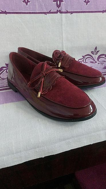 mokasinlər: Qadın ayaqqabıları dəsti 1) Bordo mokasin/lofer - Material: kombinə — 1
