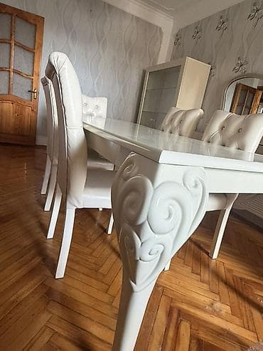 sunger: Qonaq otağı üçün, İşlənmiş, Açılmayan, Dördbucaq masa, 6 stul — 3