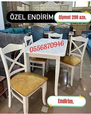 Masalar və oturacaqlar: Mətbəx üçün, Yeni, Açılmayan, Dördbucaq masa, 4 stul — 1