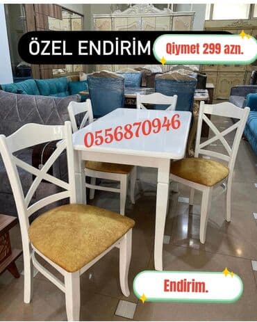 uşaq stol stul: Mətbəx üçün, Yeni, Açılmayan, Dördbucaq masa, 4 stul — 1