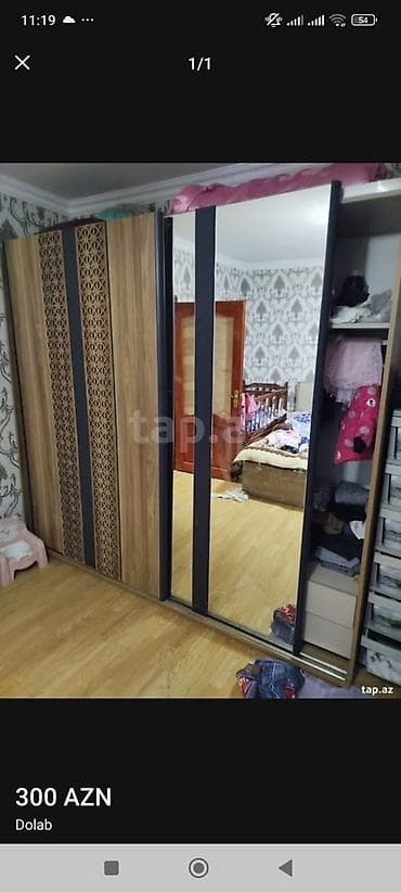 Dolab – sürgülü qapılı, güzgülü model - Material: ağac teksturalı