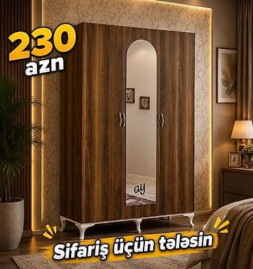 Ev və bağ: Yeni, 3 qapılı, Güzgülü, Qəhvəyi, Taxta, Açılan, Düz dolab — 1