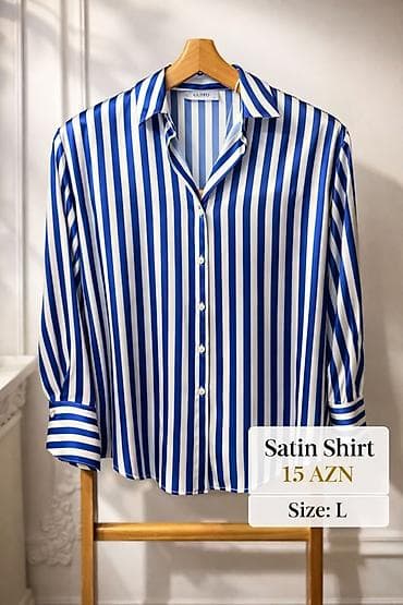 tap az paltar boyası: Satin köynək – zolaqlı dizayn - Material: parlaq saten, hamar toxuma — 1