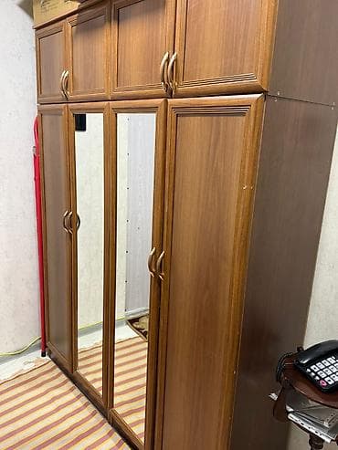 asilqan taxta: 3 qapılı, Güzgülü, Qəhvəyi, Taxta, Açılan, Düz dolab — 1