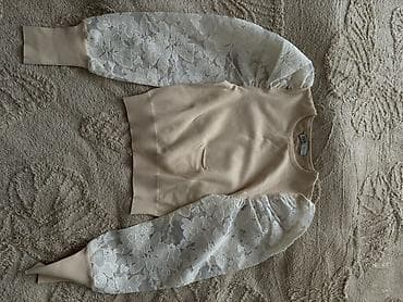 ZARA qadın bluz/kofta - Rəng: bej (korpus), ağ krujeva detallar -