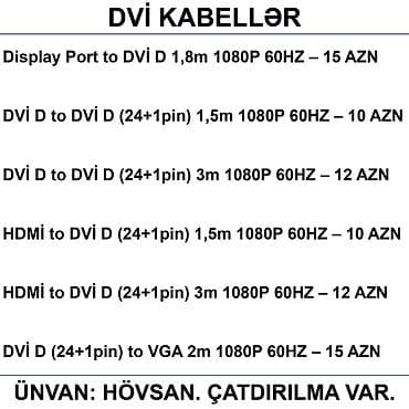 dvi kabel: HDMİ DVİ VGA Display Port Type-C USB Kabellər 📍Ünvan: Bakı şəh — 4