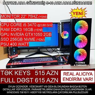 Oyun üçün Kompüter "RGB Core i5 3470 16GB Ram GTX1050 2GB 256GB NVME”
