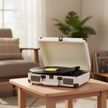 Retro patefon val oxudan. Retro dizaynlı, müasir funksiyalara sahib