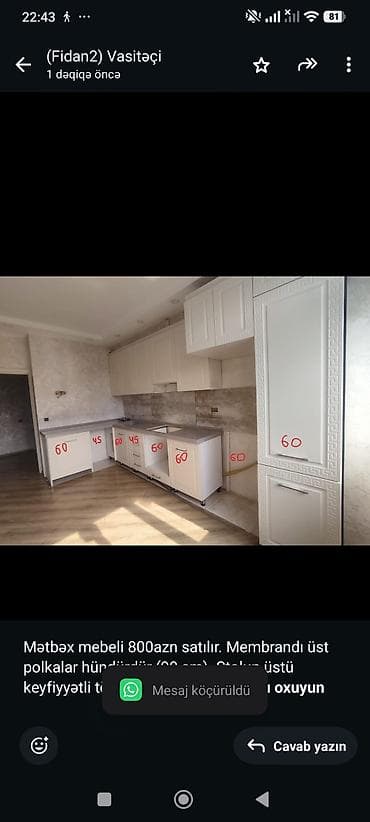 quxna mebili: Mətbəx mebeli 800azn satılır. Membrandı üst polkalar hündürdür (90 — 1
