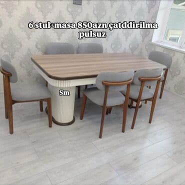 Qonaq otağı üçün, Yeni, Açılmayan, Dördbucaq masa, 6 stul