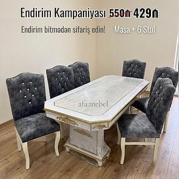 sdullar: Masa + 6 Stul desti Endirimde 550 azn yox cəmi 429azn Masa ölçü 93×2 — 2