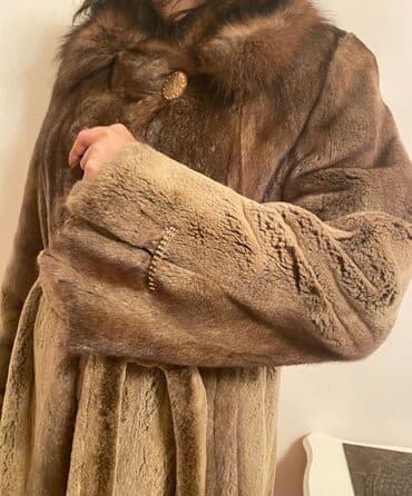 шуба из овчины азербайджанская: Yunanistandan getirilmish, qizili torpaq rengli, boynu sobol, norka — 6