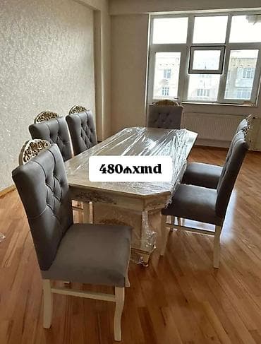 dairevi masa: Yemək otağı dəsti - Komplekt: 1 masa + 6 stul - Stil — 1
