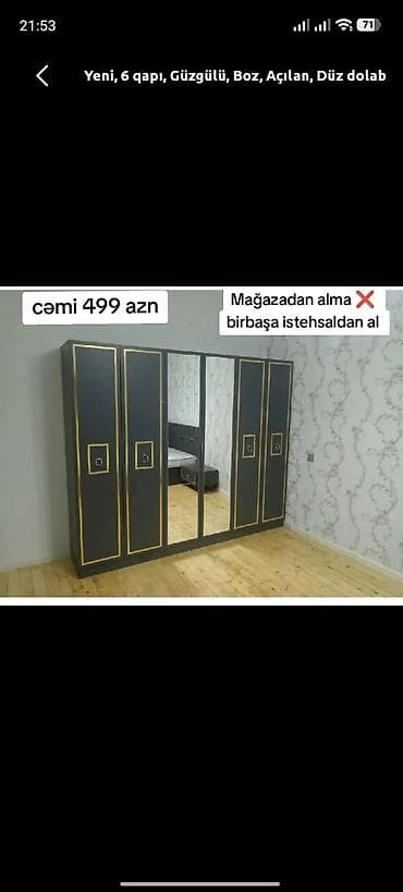 zerin mebil: Yeni, 6 qapı, Güzgülü, Boz, Açılan, Düz dolab — 1