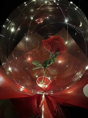 LED işıqlı “gül balonu” buketi - Şəffaf, elastik balonun daxilində