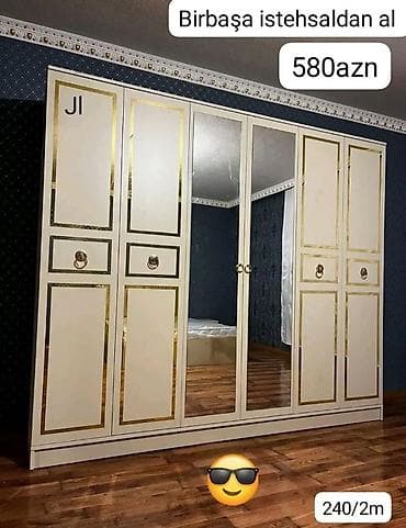 qurup sekilleri: Yeni, 6 qapı, Güzgülü, Bej, Digər material, Açılan, Düz dolab — 1