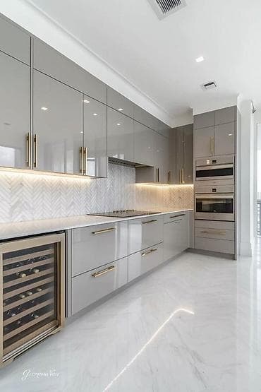 Müasir dizaynlı tam yığılmış mətbəx mebeli və inteqrə avadanlıq -