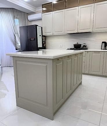 dairevi stol: Mətbəx mebel dəsti – klassik-modern üslub - Rəng: açıq bej/boz — 4