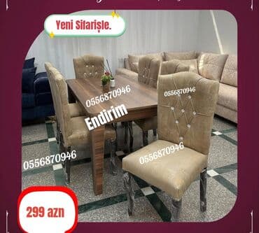 Qonaq otağı üçün, Yeni, Açılmayan, Dördbucaq masa, 6 stul