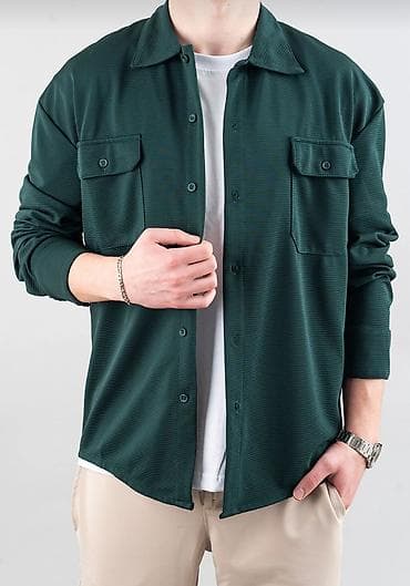 Köynəklər: Kişi üçün tünd yaşıl rəngdə uzunqol overshirt/köynək.1 dəfə — 4